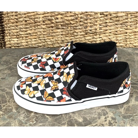 Vans Asher Butterfly Checkerboard Slip On Shoes Womens Size 6 Black VN000VOSJBW - Picture 5 of 13